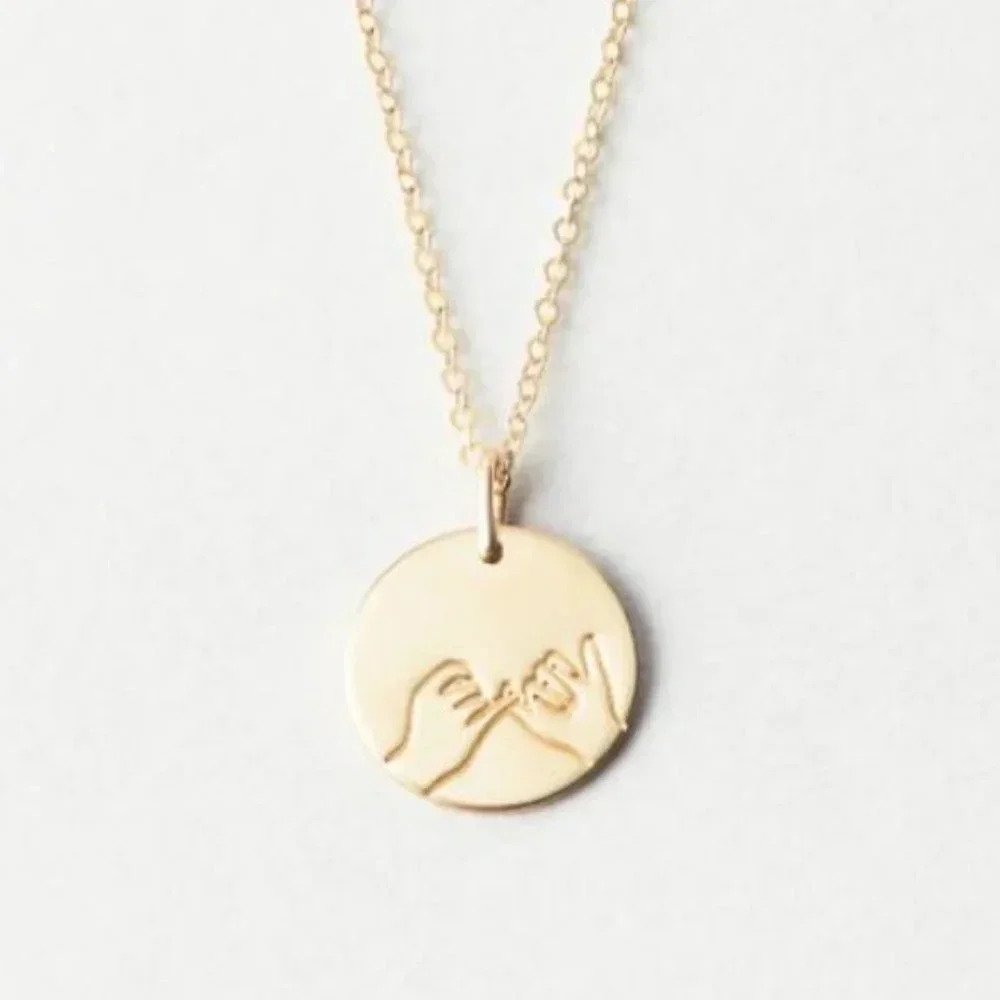 Pinky Swear Sign Language Gold Charm Disc Necklace